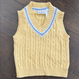 Yellow Cable Knit V-Neck Sweater Vest with Blue Trim - B T Kids - Vintage - 24M